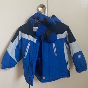 Blue and Black Winter Jacket with Mittens 2T